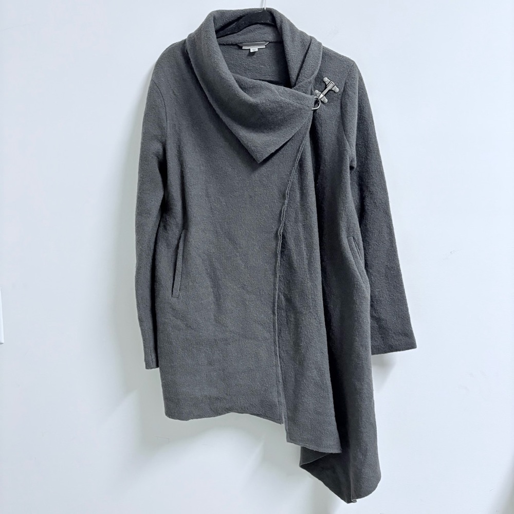 Garnet‎ Hill Women Lagenlook Minimal Boiled Wool Asymmetrical Drape Wrap Coat 2